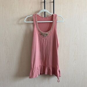 Embellished Pink Sleeveless Tank Top